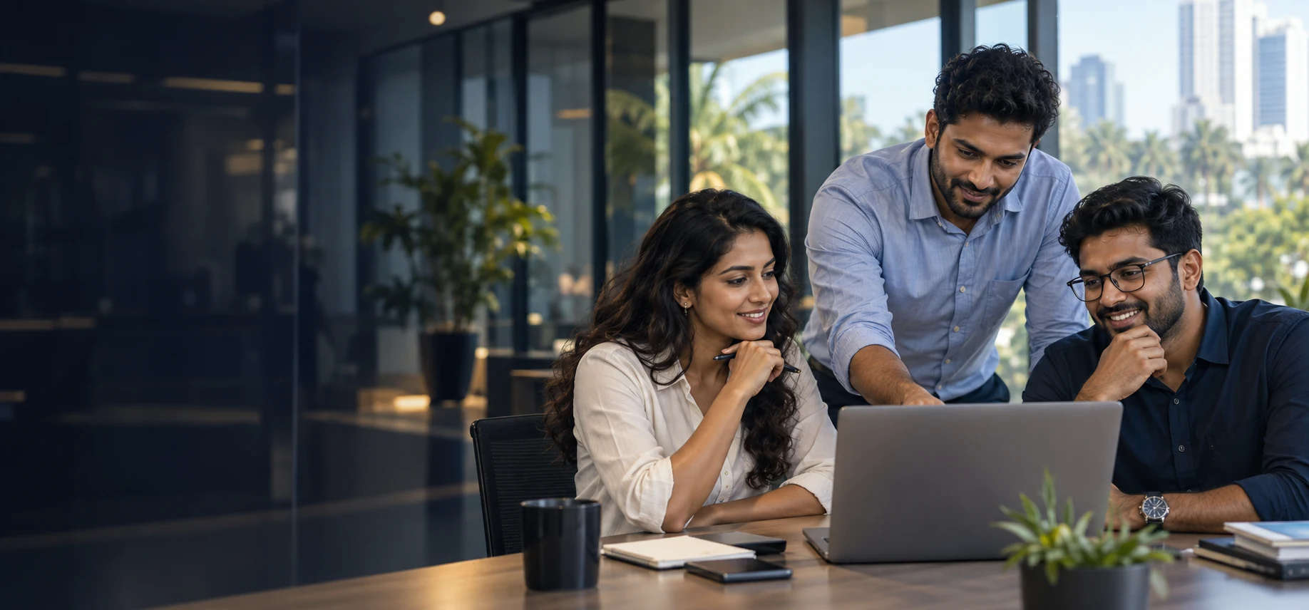 Illustrative scene of Sri Lankan IT professionals discussing career opportunities in a modern workplace