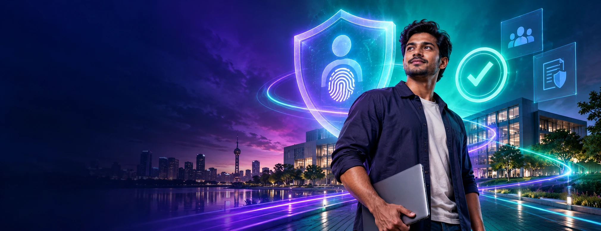 AI-generated Microsoft Security, Compliance & Identity Fundamentals campaign scene