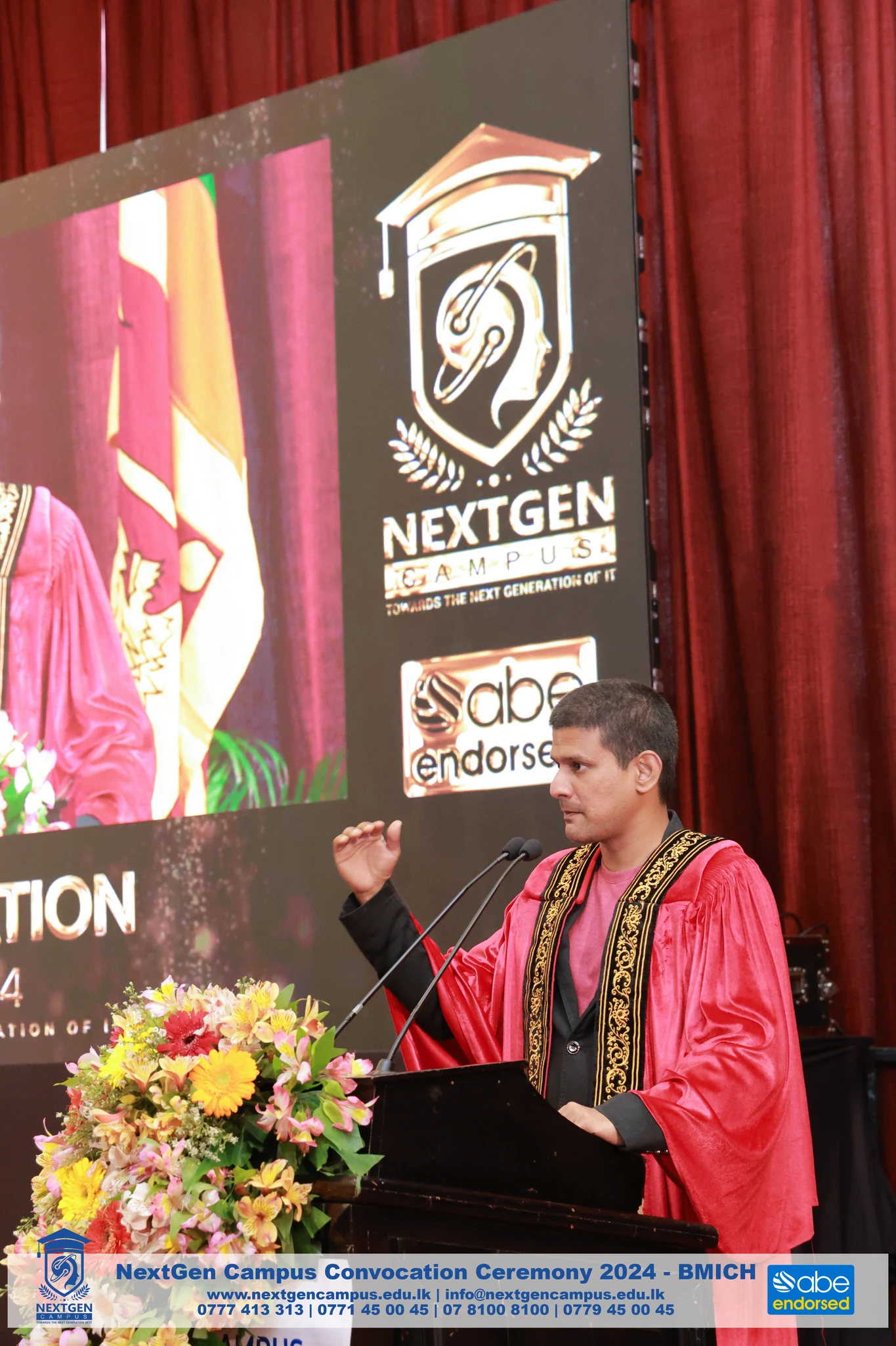 Speaker addressing the NextGen Campus Convocation Ceremony 2024 at BMICH