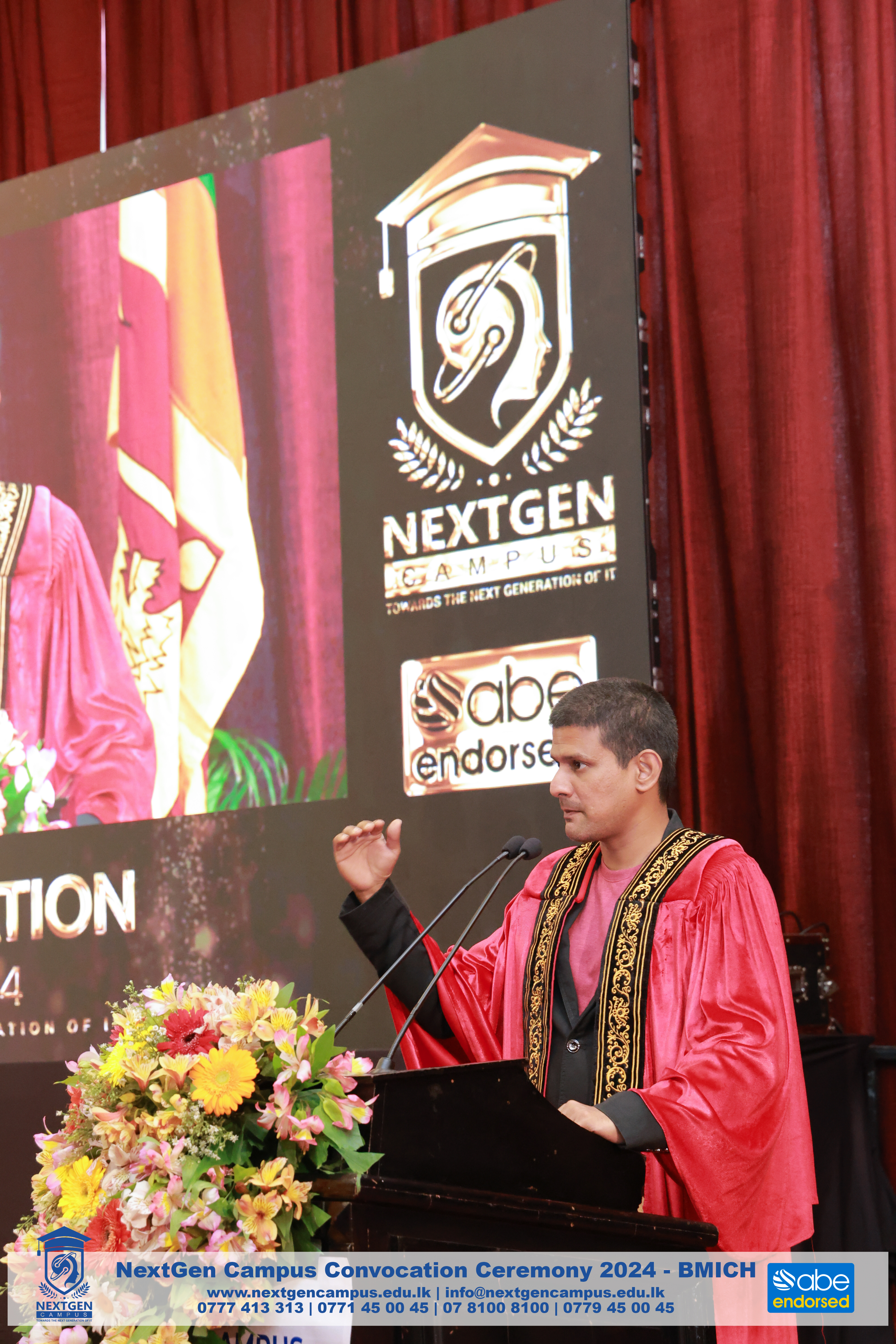 Speaker addressing the NextGen Campus Convocation Ceremony 2024 at BMICH